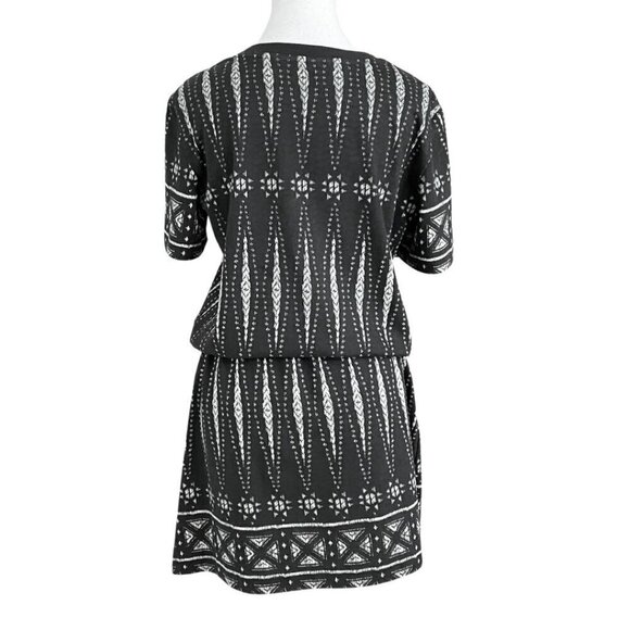 TORY BURCH GREY WHITE BOLOGAN GEO PATTERN PIMA COTTON DRAWSTRING UTILITY DRESS - Picture 3 of 8